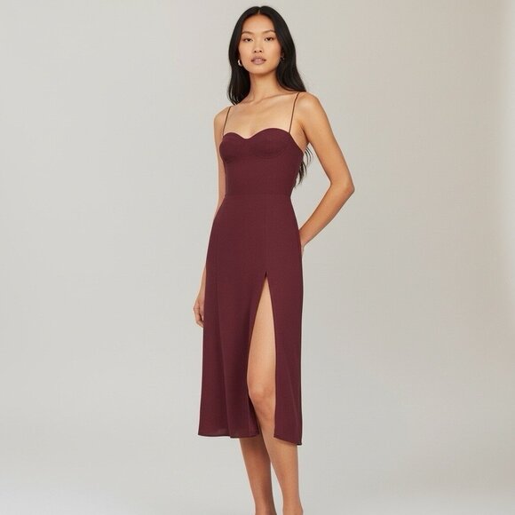 Reformation Juliette Tie Shoulder Midi Dress in Plum Red Purple NWT Size 8 - Picture 1 of 7